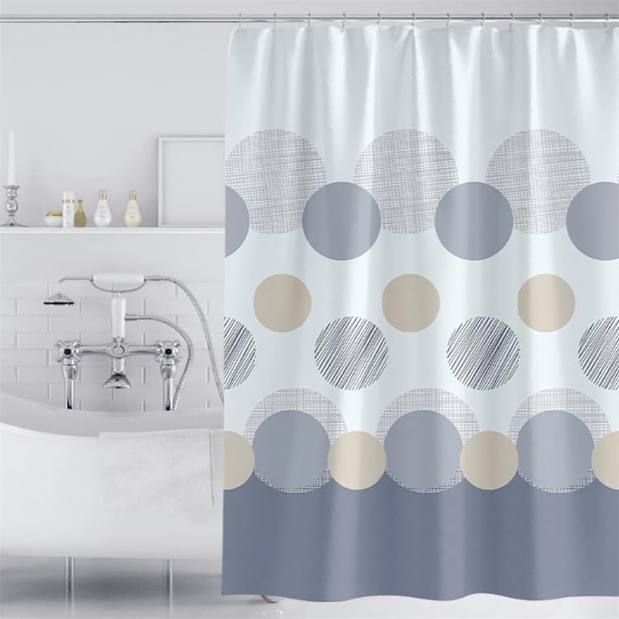 Lkw Ogechi 240x200 CM Waterproof Shower Curtain Big Dot, 180-300 CM Extra Wide Grey Shower Curtain Weighted Hem