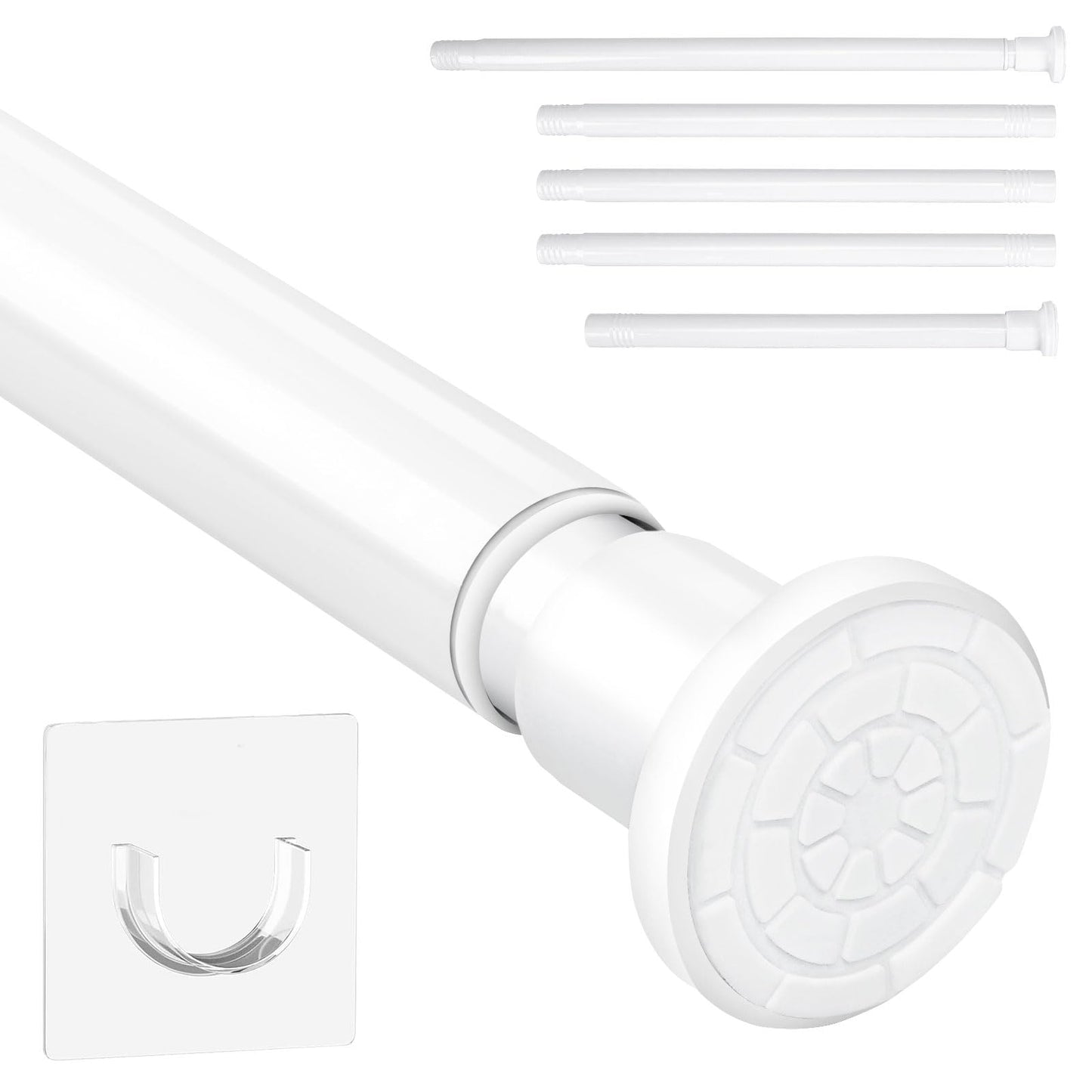White Shower Curtain Bar Without Drills Adjustable Curtain Rods 71-199cm Non-Slip Telescopic Curtain Clamping Rod Stainless Steel Clamping Rod for
