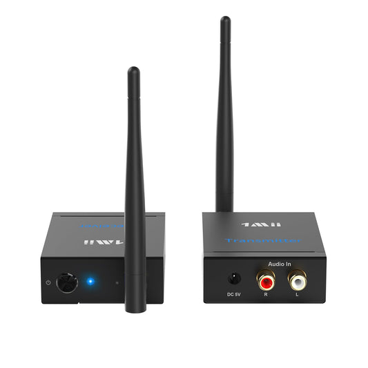 1Mii Wireless Audio Transmitter and Receiver, 2.4GHz Long Range Transmitter and Receiver Low Latency from TV/PC to Active Bookshelf