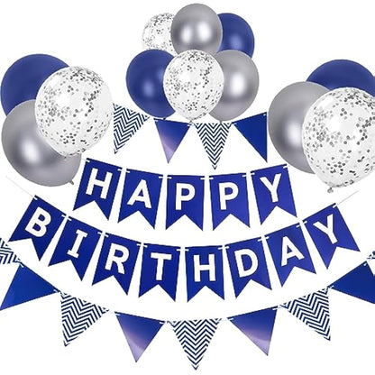 Navy Blue Happy Birthday Bunting Banners & Balloons - Perfect for Birthday Party Decorations