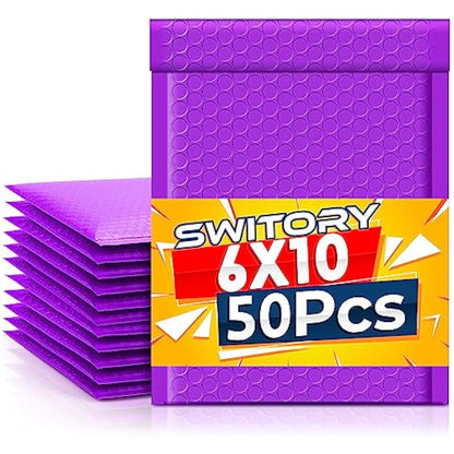 Switory 15.3x22.9 50Pcs Poly Bubble Mailers Set for CDs & Jewelries & Cosmetics, Self Seal Padded Envelopes Bulk with Bubble Lined Wrap- Purple