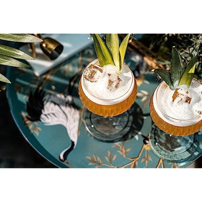 GLASSIQUE CADEAU Vintage Flamingo Belle Coupe Glasses for Cocktails and Champagne | Set of 4 | 340 ml Crystal Retro Style Stemmed Saucers for Elegant Bar Drinks | Tropical Glassware Collection