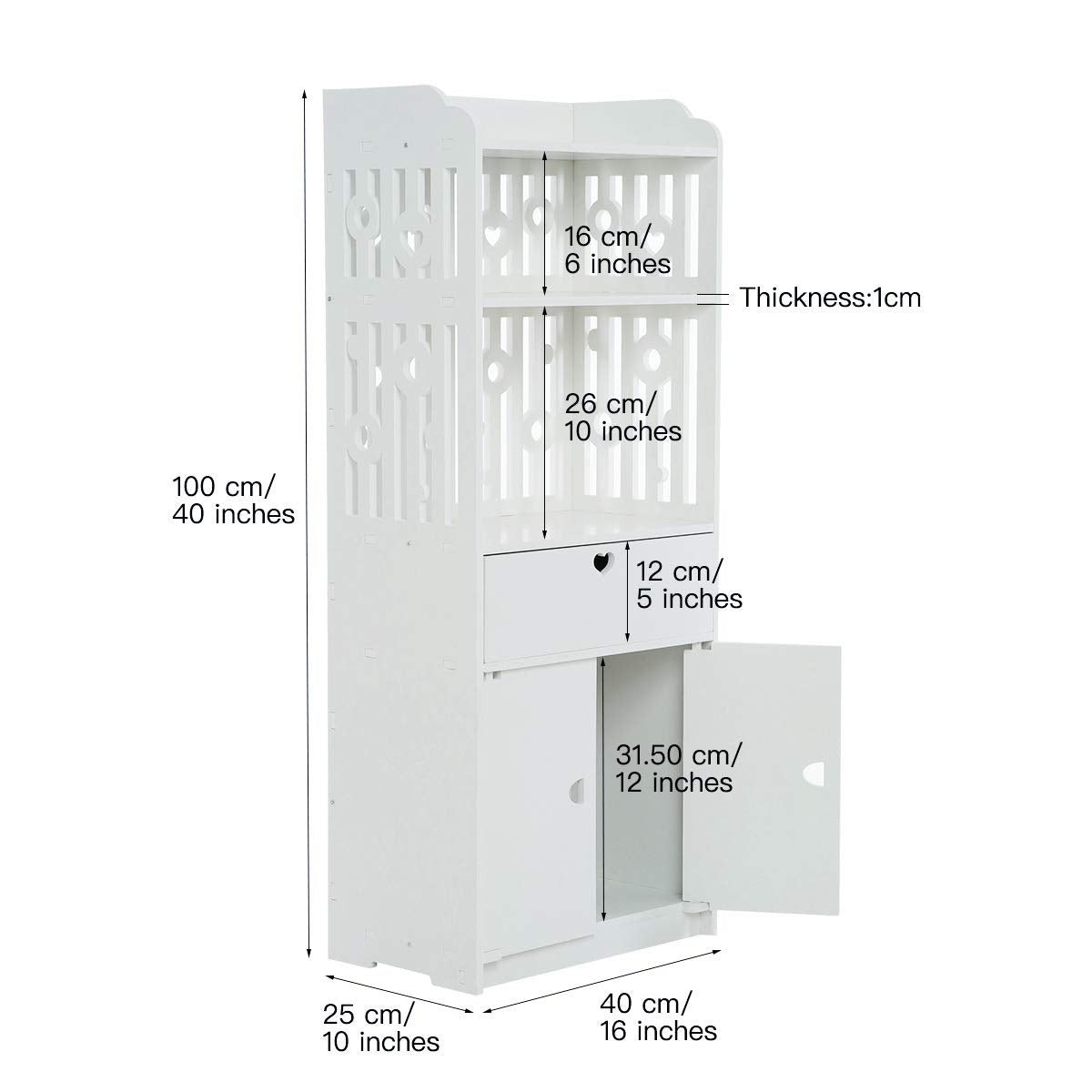 [100x40x25cm XXL]Waterproof Bathroom Storage Cabinet Floor Standing Organizer Rack Bookcase Shelf White Bathroom Decor Furniture for Living Room