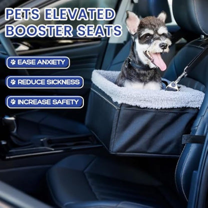 UNICITII Dog Car Seats for Small Dogs-Elevated Pet Dog Booster Seat for Dog,Raised Dog Lookout Car seat w/Clip-On Safety Leash Adjustable Pet Travel Seat, Black-9kg (BGUN-PS002c)