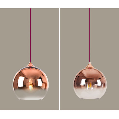 MZStech Spherical Gradient Color Glass Pendant Light Modern Glass Globe Lamp Chandelier Hanging Light (Rose Gold, 25cm)