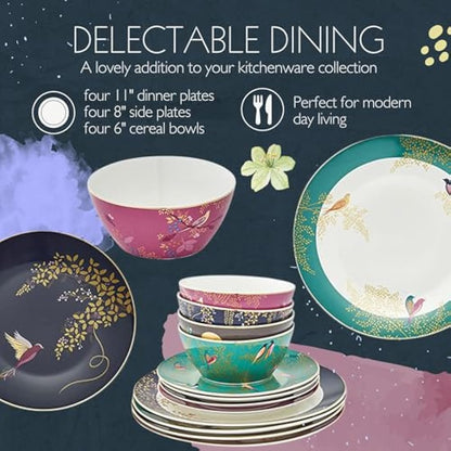 Sara Miller SMC79243-XD London Chelsea Collection 12 Piece Tableware Set, Porcelain, Gold,white