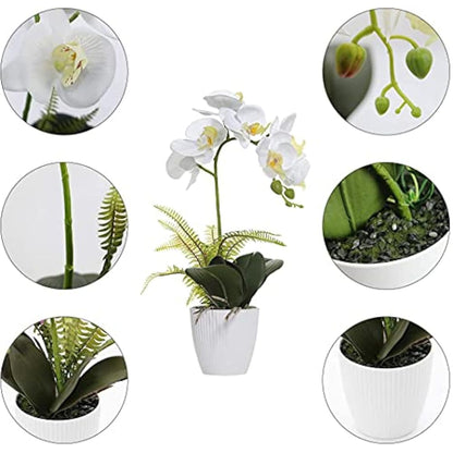 Olrla Artificial White Orchid Flower in Pot, Potted Butterfly Orchid for Office Home Wedding Bathroom Decor Table Centerpiece