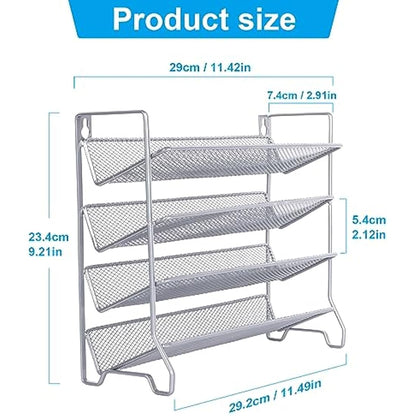 Mutool 4 Tier Spice rack Free standing Metal Kitchen Shelf,Plastic Spice Bottle Jars Storage Tidy Condiment holder for Countertop Cabinet, with 24 Spice jars,80 labels,1 pen,1 funnel(Silver grey)