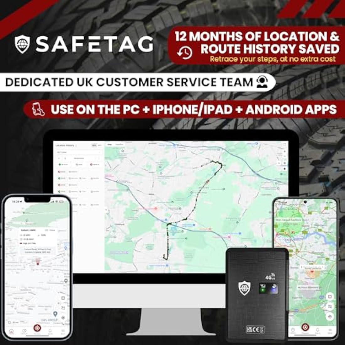 SafeTag Mag 4G – Rechargeable Magnetic 4G LTE GPS Tracker, Car, Van, Motorbike, Caravan, etc. 34-195 Countries, 90 Day Standby, Real Time Tracking and Alerts, 7 Day Free Trial+SIM Included, UK Company