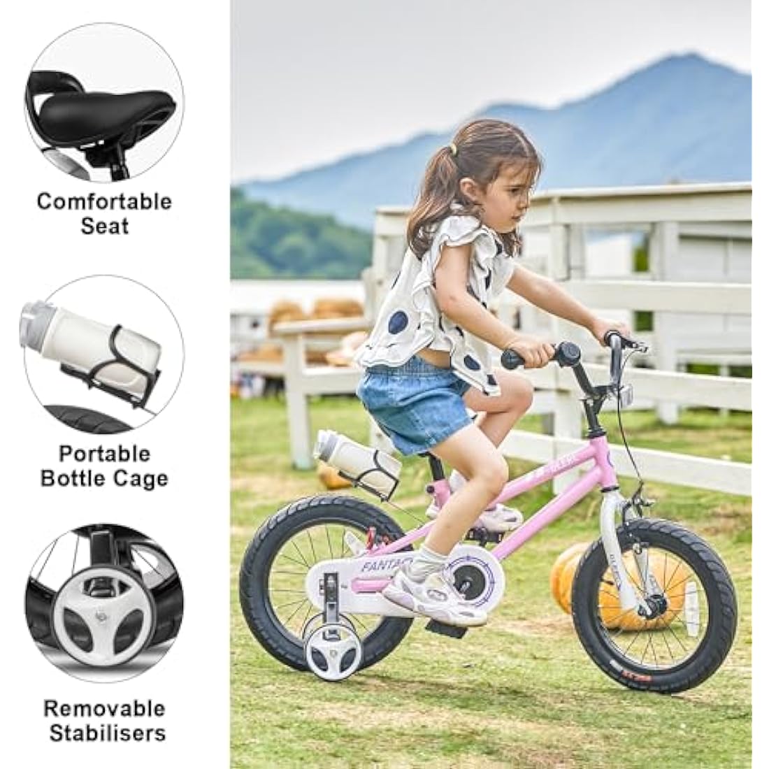 Glerc Fantacy 16 Inch Kids Bike for 2-14 Years Old Boys Girls with Water Bottle Holder & Stabilisers, Multiple Colors