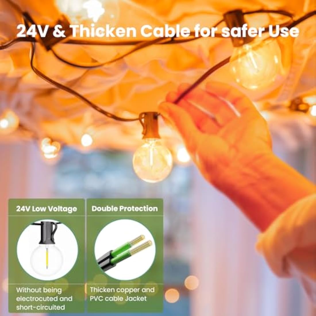 Yuusei Festoon Lights Outdoor Lights, 164FT/50M Garden Lights Mains Powered, IP45 Waterproof String Lights, 75+3 G40 LED Shatterproof Bulbs for Outside Fence Patio Gazebo Party Pergola