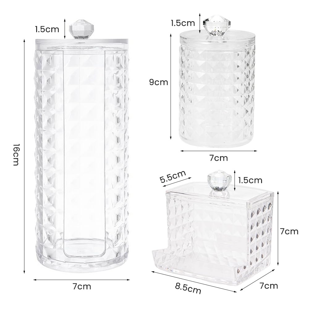 Hwtcjx 3 Pcs Cotton Dischetti Holder, Cotton Swab Holder, Cotton Bud Qtip Holder Dispenser, Made of PS Material, with Lid