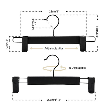 GUANJUNE Clothes Pants Hangers, Space-Saving Skirt Holders with 360 ° Swivel Hooks, Adjustable Clips, Trouser Hangers, Coat Garment Jeans Hangers