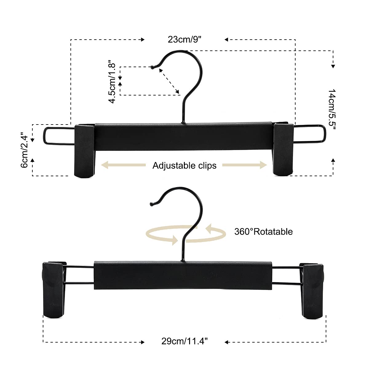 GUANJUNE Clothes Pants Hangers, Space-Saving Skirt Holders with 360 ° Swivel Hooks, Adjustable Clips, Trouser Hangers