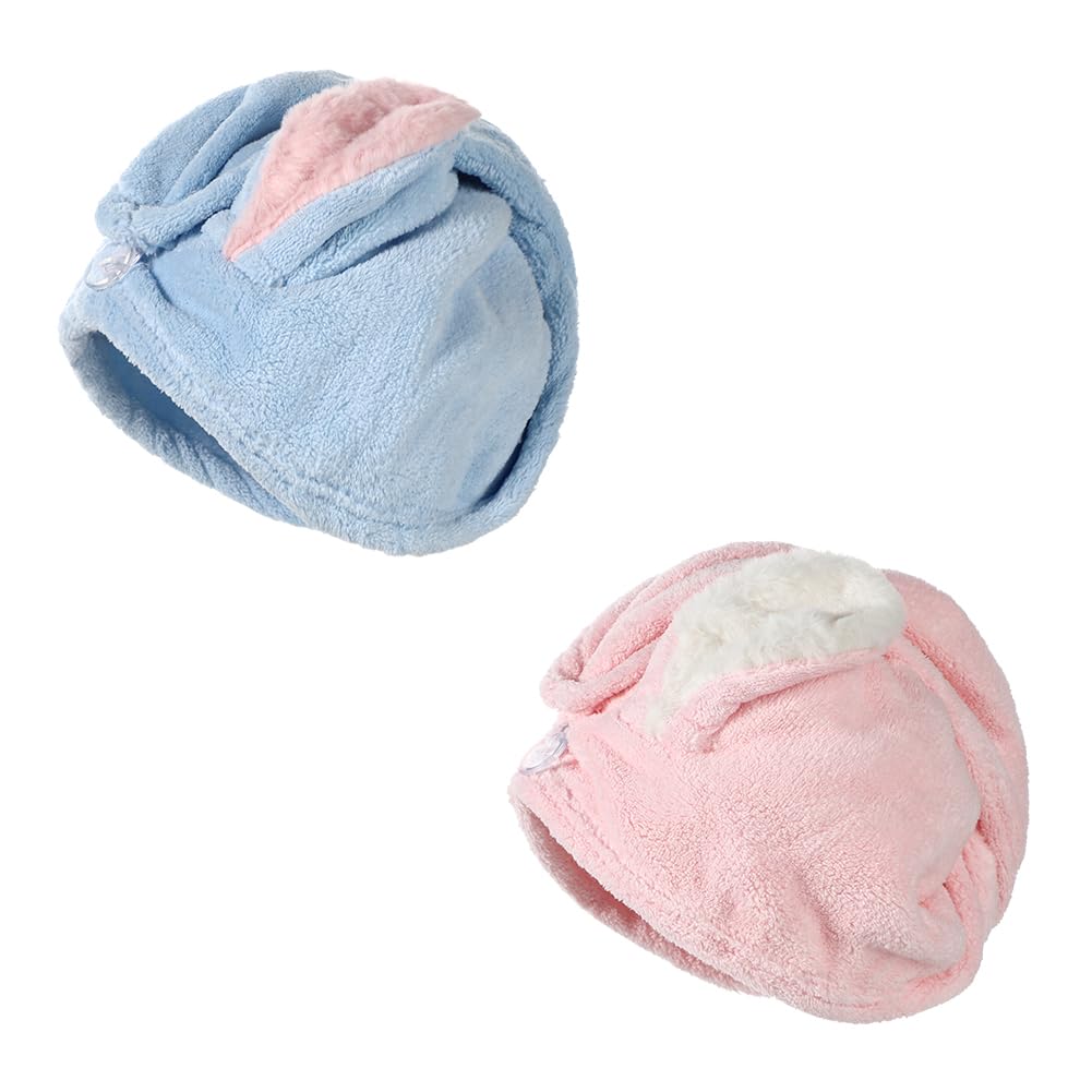 IBLUELOVER 2Pcs Super Absorbent Dry Hair Cap for Kids Rapid Drying Hair Towels Coral Fleece Microfiber Hairs Drying Wrap Soft Elastic Hat for Boys