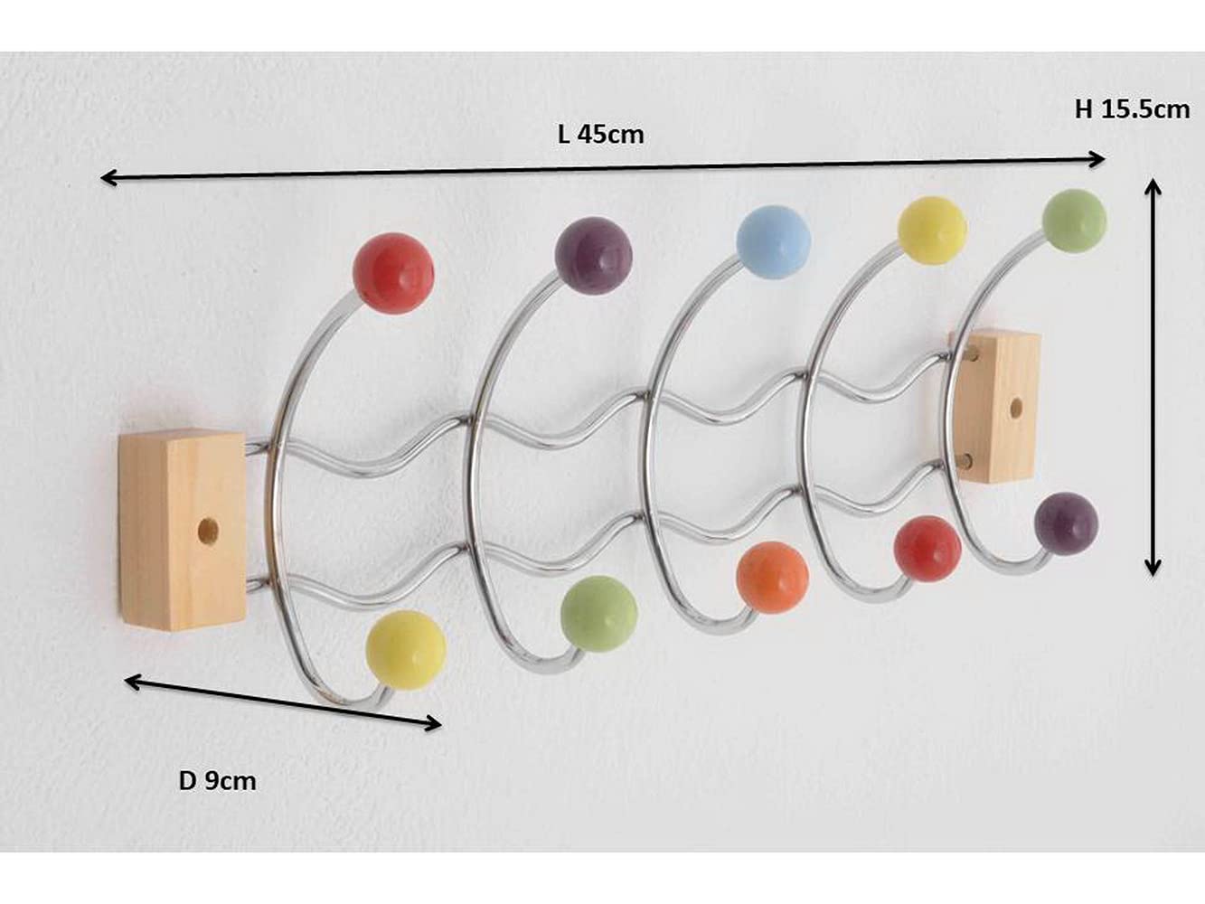 ASPECT Deluxe Wall-Mounted Hook/Coat Hanger-10 Hooks.Chrome Finish Frame & Multi-Color Ceramic Balls, Metal, Multi