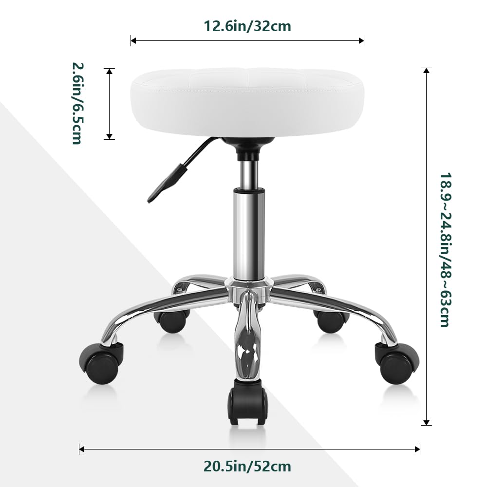 BFTOU White Classic Swivel Stool on Wheels Perfect for Salon Work Home SPA Shop Height-Adjustable and Cost-Effective Rolling Stool Chair Small White