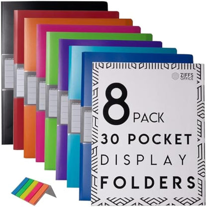 Ziffs Office® 8 x 30 Pocket A4 Display Folders - A4 Display Folders with Plastic Pockets - A4 Folder - Display Book - Presentation Folders - 250 Sticky Labels Included - Project Folder - British Brand