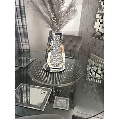 Biznest Large 40Cm Sparkle Diamond Crushed Crystal Sparkly Silver Mirrored Floor Vase Cuffin Shape