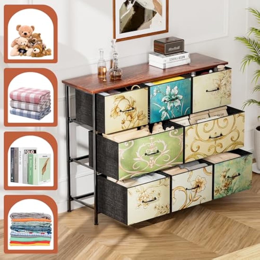 Chest of Drawers Bedroom Furniture with 8 Drawers - Fabric Dresser with Wood Top - Fabric Storage Organizer Unit for Living Room, Bedroom, Closet Easy to Assemble