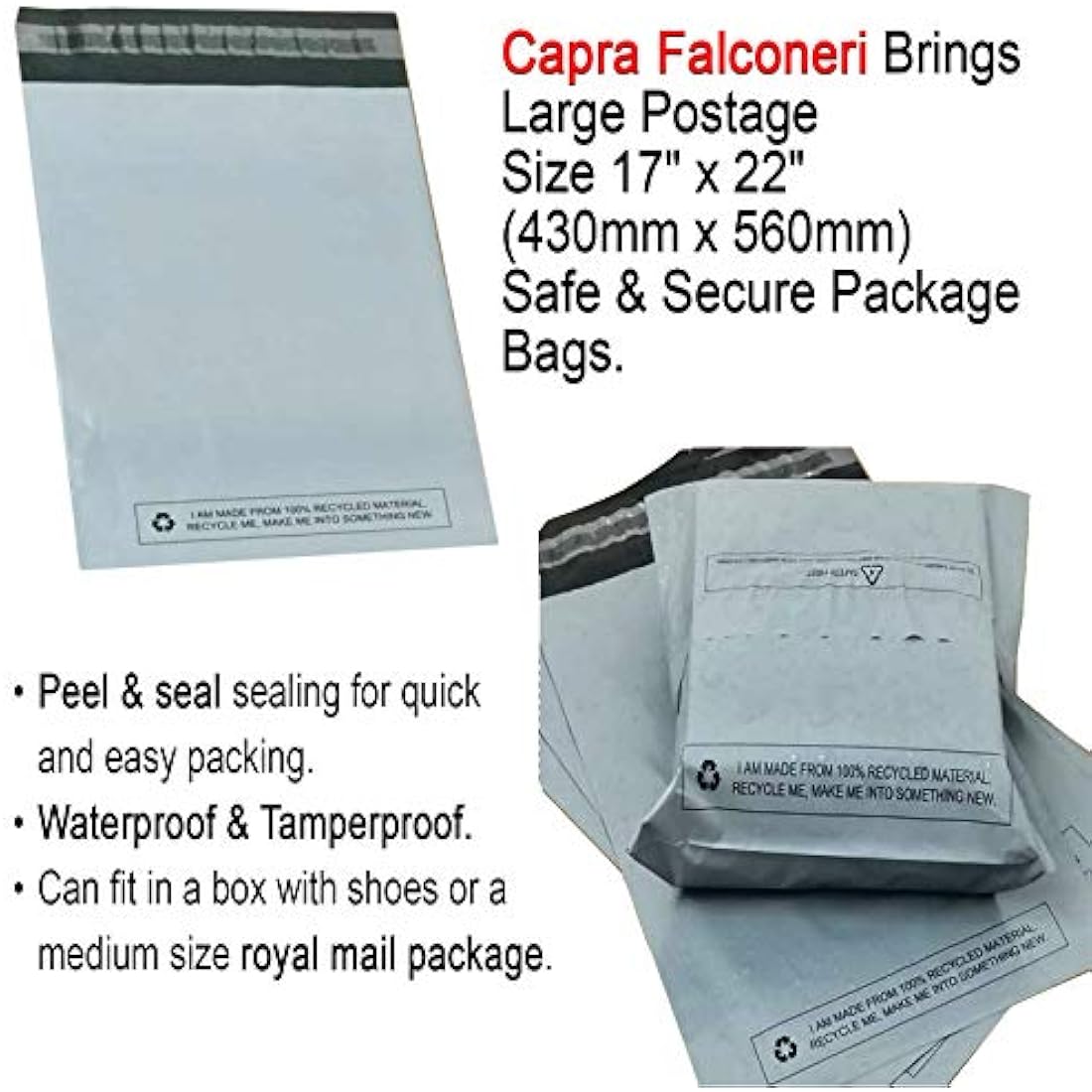 Large 50x Grey Mailing Bags 17” x 22” Polythene Self Seal Big Plastic Envelopes 100% Recyclable - Parcel Postal Postage Packaging Bags Strong Packaging Bags