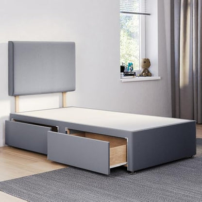 ComfoRest - Luxurious 3FT Single Divan Bed with 2 Drawers & Plain 24" Headboard | Sturdy Base with Storage for Compact Rooms (Grey Plush)