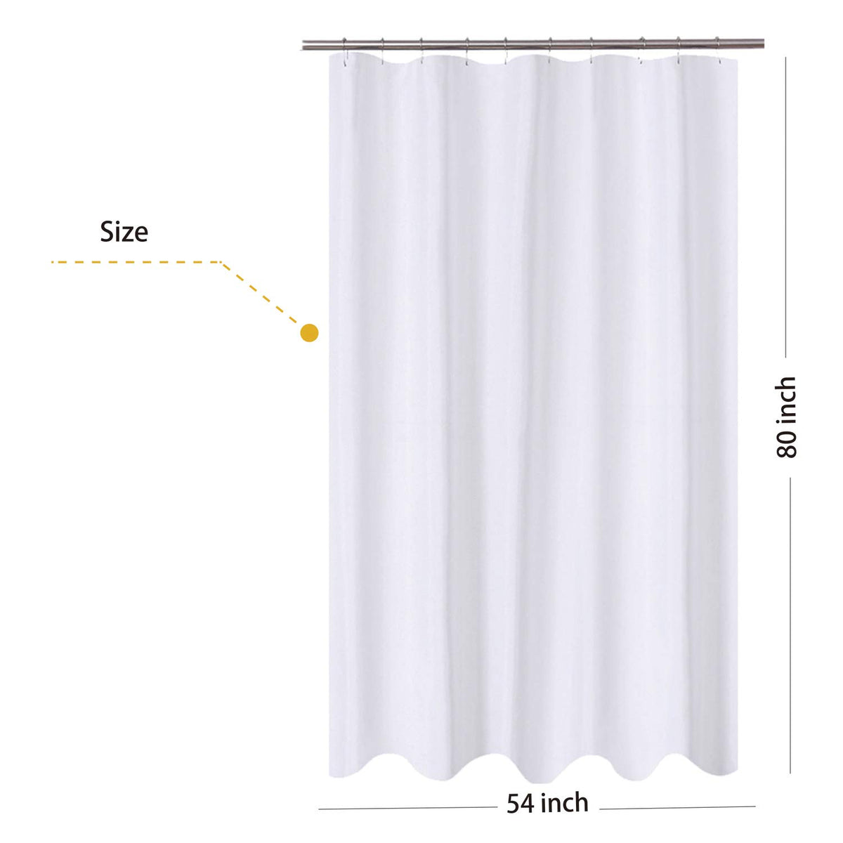 N&Y HOME Extra Long Fabric Shower Curtain, Size 54 x 80 Inch, Hotel Quality, Washable, White Bathroom Curtain with Grommets, 54 x 80 Inches