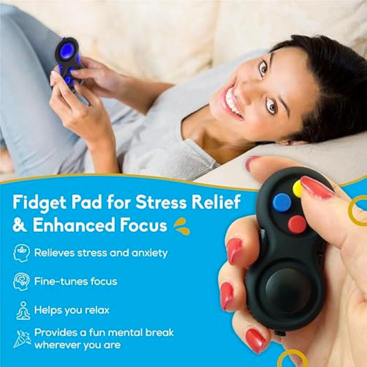 PILPOC Fidget Pad Controller - Premium Quality Game Focus Toy, Smooth ABS Plastic with Exclusive Protective Case, Stress Relief, for ADHD, Fidget Flippy Chain Included (Black & Mix)