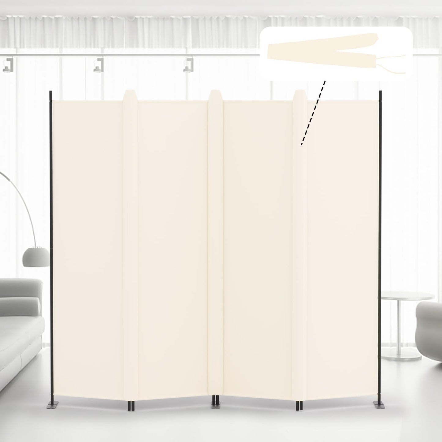 Kokorona Folding Room Divider 4 Panel, Portable Privacy Screen for Home Office, Partiton Wall Room Divider for Room Separation, Included-Cover Strips