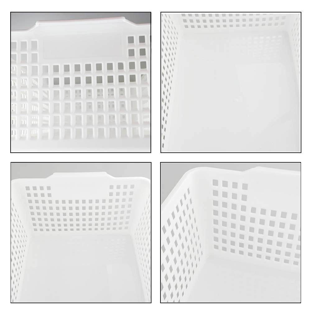 Fosly Large Rectangular Storage Basket Set of 4, White Plastic Basket Boxes