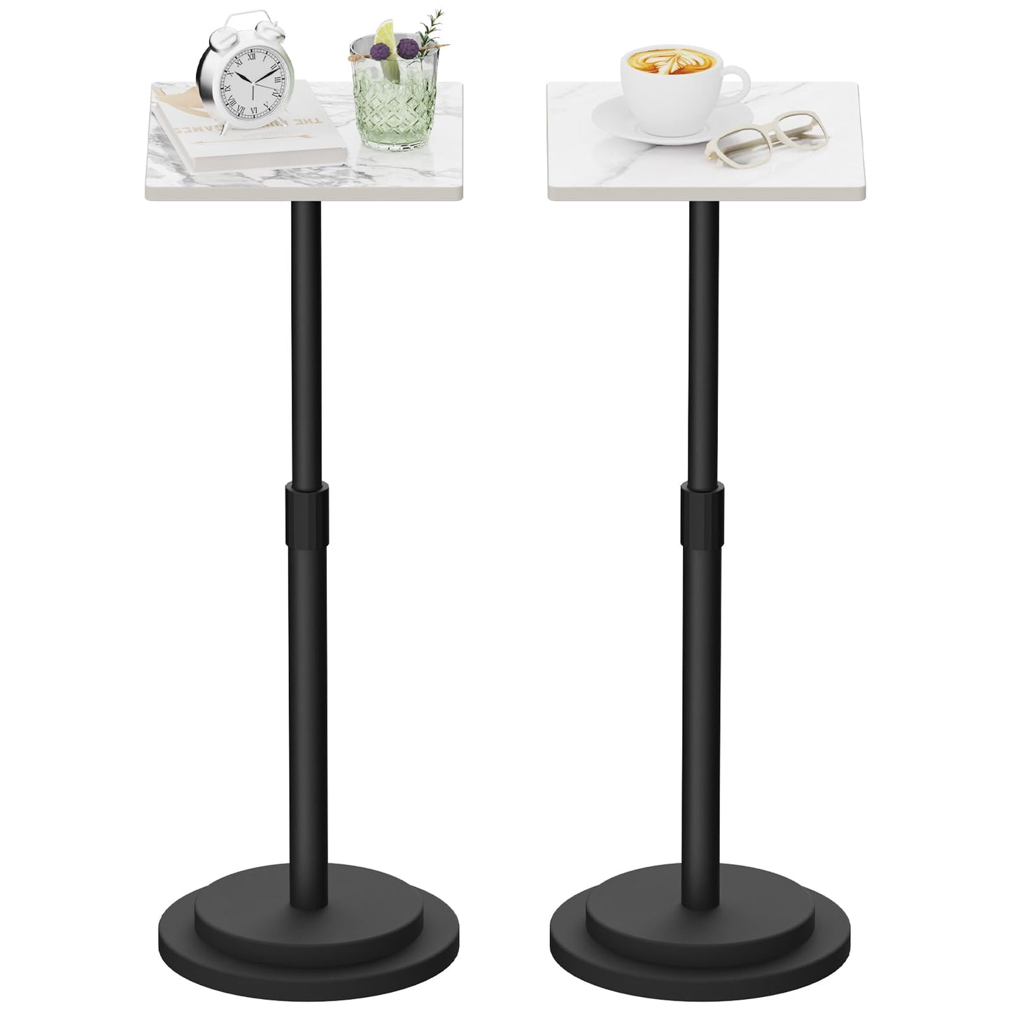 GUOHNHE Square Side Table, Height Adjustable Drink Stand, 2 Pack, White