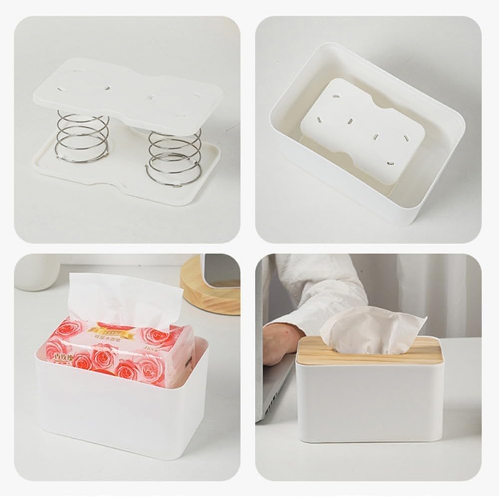 White Tissue Dispenser Tissue Box Spring Support-Spring Loaded Lifting Spring Tissue Holder for Office Home Kitchen Toilet Car