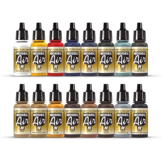 Vallejo Model Air Basic Colors Acrylic Paint Set for Air Brush - Assorted Colours (Pack of 16)