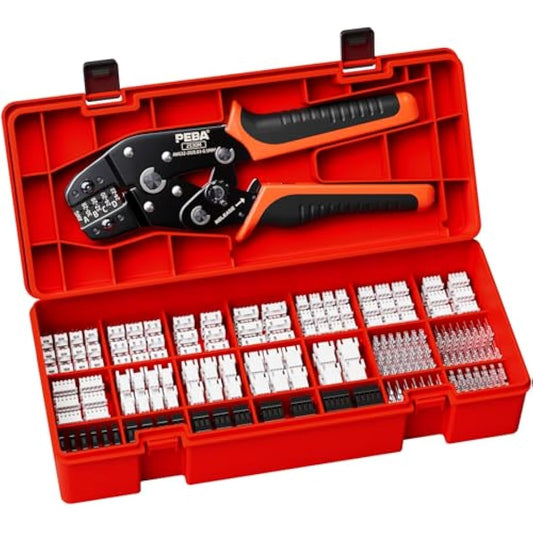 PEBA Crimping Tool Kit, Crimp Pliers 0.03-0.5mm² for 2.5-3.0mm Pitch Pin Connector, with 21 Types Dupont 2.54mm/JST-XH 2.5mm Connectors Set, for JST(XH/SM/PH/SYP), Dupont, Molex/TE, KF2510