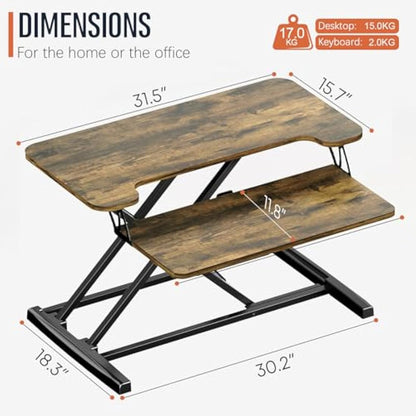PUTORSEN Standing Desk Converter with Height Adjustable 32 inch Stand Up Desk, Ergonomic Sit Stand Dual Monitor and Laptop Riser Tabletop Workstation Rustic