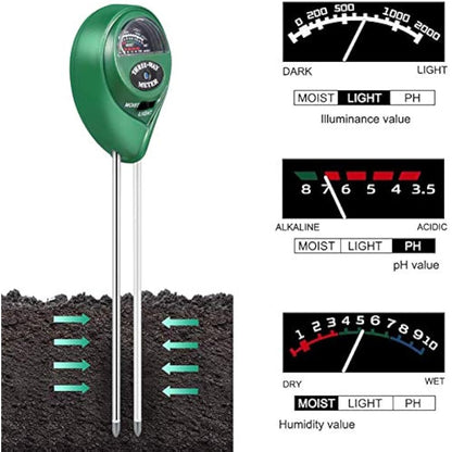 LIUNOVIP Soil PH Meter, Moisture 3-in-1 Tester, Plant Testing Kit with Moisture/Light/PH, Suitable for Lighting and of Gardens, Farm Potted (No Battery Needed), Green-523