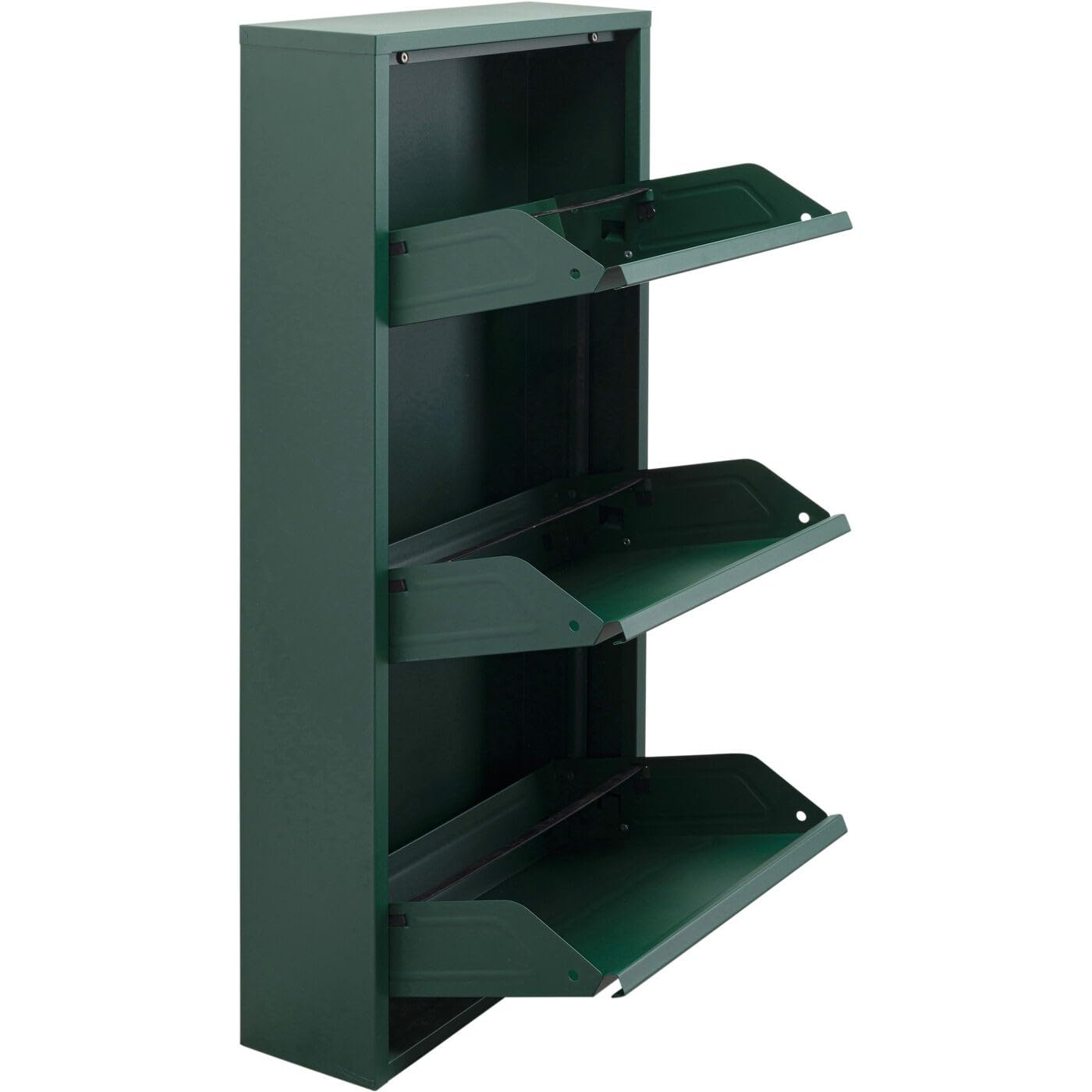 KARE Design Shoe cabinet Caruso, green, 103x50x15 cm, Metal, with 3 flaps, Shoe storage for 6 pairs of shoes, narrow, space-saving, tall, Shoe rack