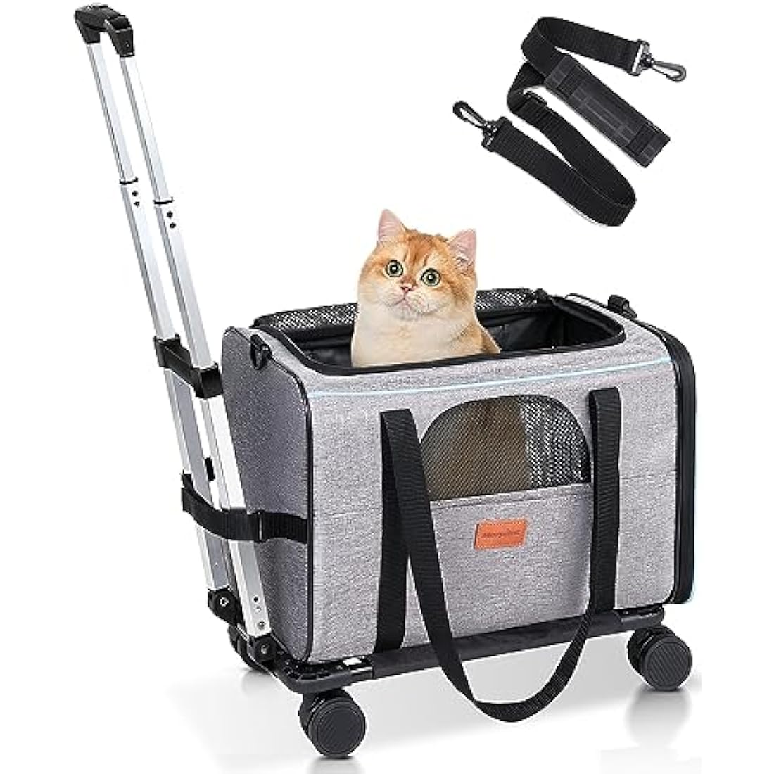Morpilot Cat Carrier with Wheels Airline Approved, Pet Dog Carrier with Wheels for Small Dogs, Rolling Cat Carrier for Large Cats Puppy Stroller Detachable and Foldable Pet Travel Bag Dark Gray