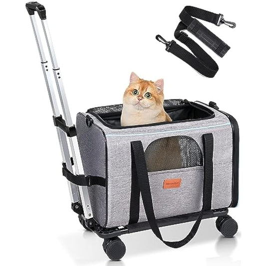 Morpilot Cat Carrier with Wheels Airline Approved, Pet Dog Carrier with Wheels for Small Dogs, Rolling Cat Carrier for Large Cats Puppy Stroller Detachable and Foldable Pet Travel Bag Dark Gray