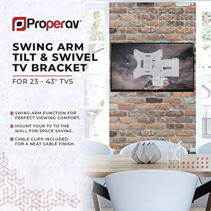 ProperAV White TV Wall Bracket for 23'' 24'' 28'' 32'' 37'' 40'' 42'' 43'' Tilt 20° VESA Max 200x200