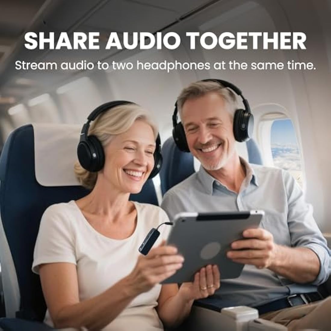 Avantree Relay - Airplane Bluetooth 5.3 Adapter with Qualcomm aptX Adaptive, Supports 2 AirPods or Headphones, 20H Playtime, 3.5mm AUX Jack Wireless Audio Transmitter for Planes, Airline, Travel