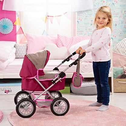 Bayer Design 13078AA Dolls Pram Trendy, stroller, foldable, height-adjustable handle, bag