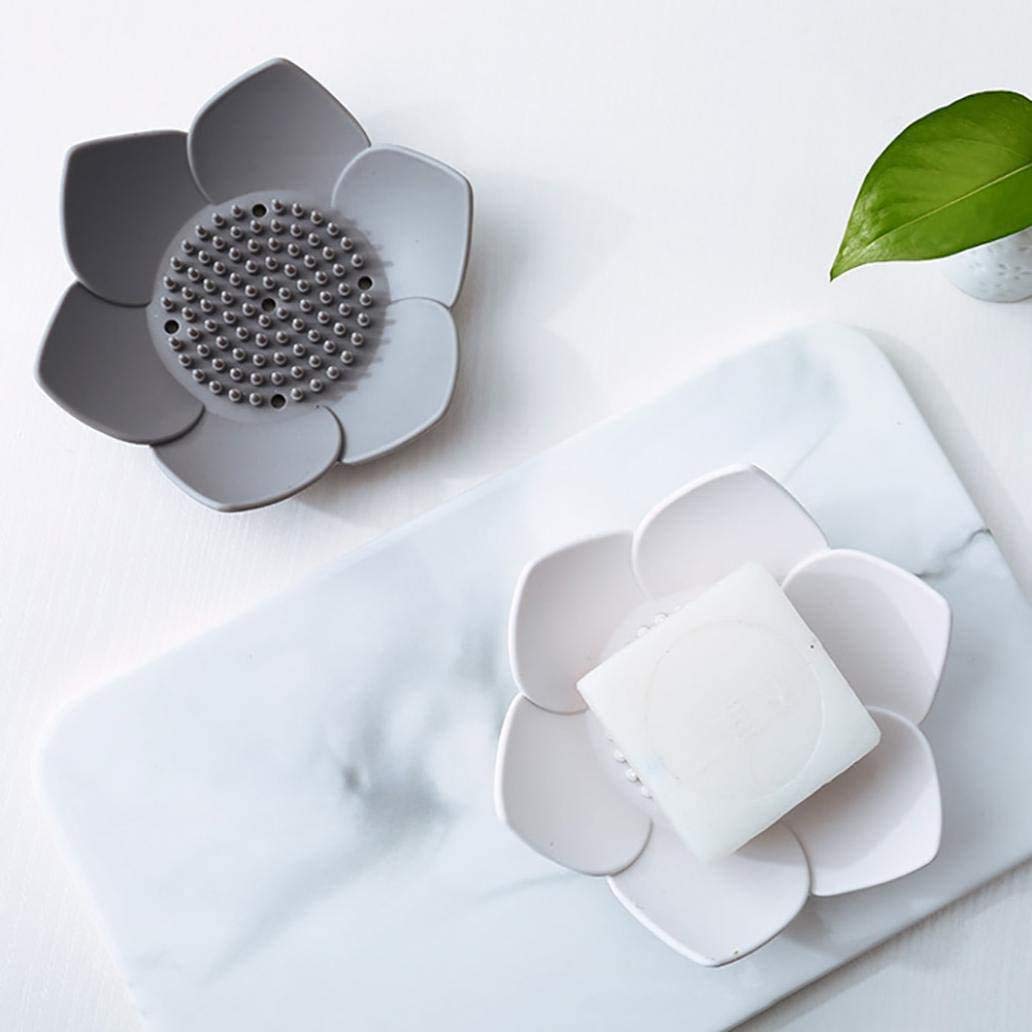 Okami Products Japanese Flower Silicone Soap Dish - Pack of 2 Soap Holder (White)