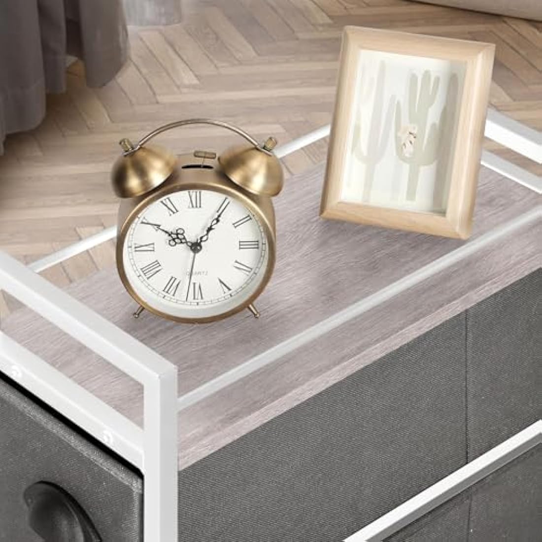 LIANTRAL Narrow Dresser, Vertical Slim Chest of Drawers, Storage Unit with 4 Fabric Drawers and Wooden top for Bathroom Kitchen Living Room Entryway Narrow Space, White and Grey