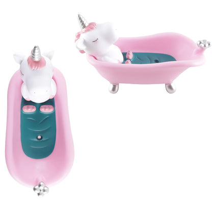 zalati Lovely Plastic Soap Dish, Cartoon Dish Unicorn Bathtub Soap Box with Drainage for Bathroom Bathtub, Kitchen Sink Pink