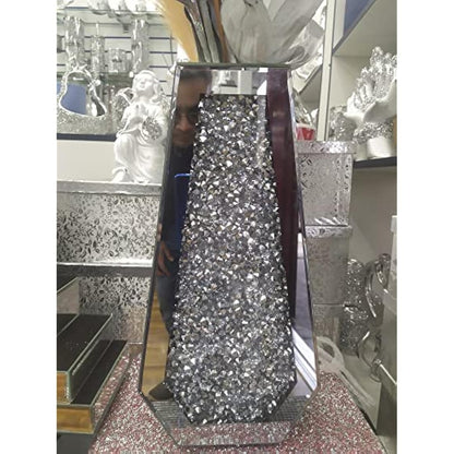 Biznest Large 40Cm Sparkle Diamond Crushed Crystal Sparkly Silver Mirrored Floor Vase Cuffin Shape