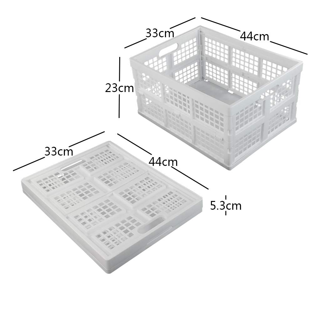 Asking Set of 3 Plastic Stackable Filding Storage Crate, 30 L Collapsible Storage Basket, White