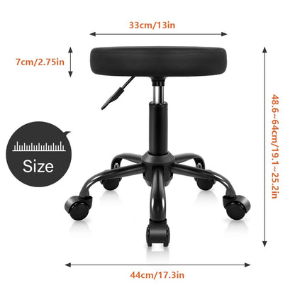 KKTONER Round Rolling Stool Height Adjustable Stool PU Leather Chair with Wheels Salon Spa Drafting stools Small Black