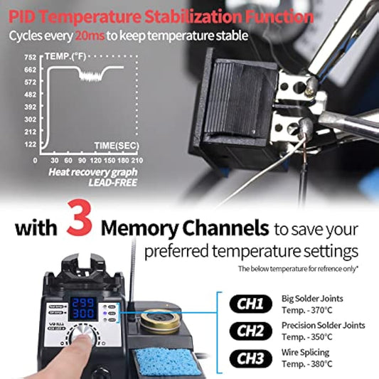 YIHUA 926LED-IV EVO 110W Soldering Station 90~480°C Soldering Kit with 4 Helping Hands, 1 Magnifier with LED, Solder Wire Dispenser, 3 Extra Soldering Tips, 35g Lead-Free Solder Wire(UK Plug)