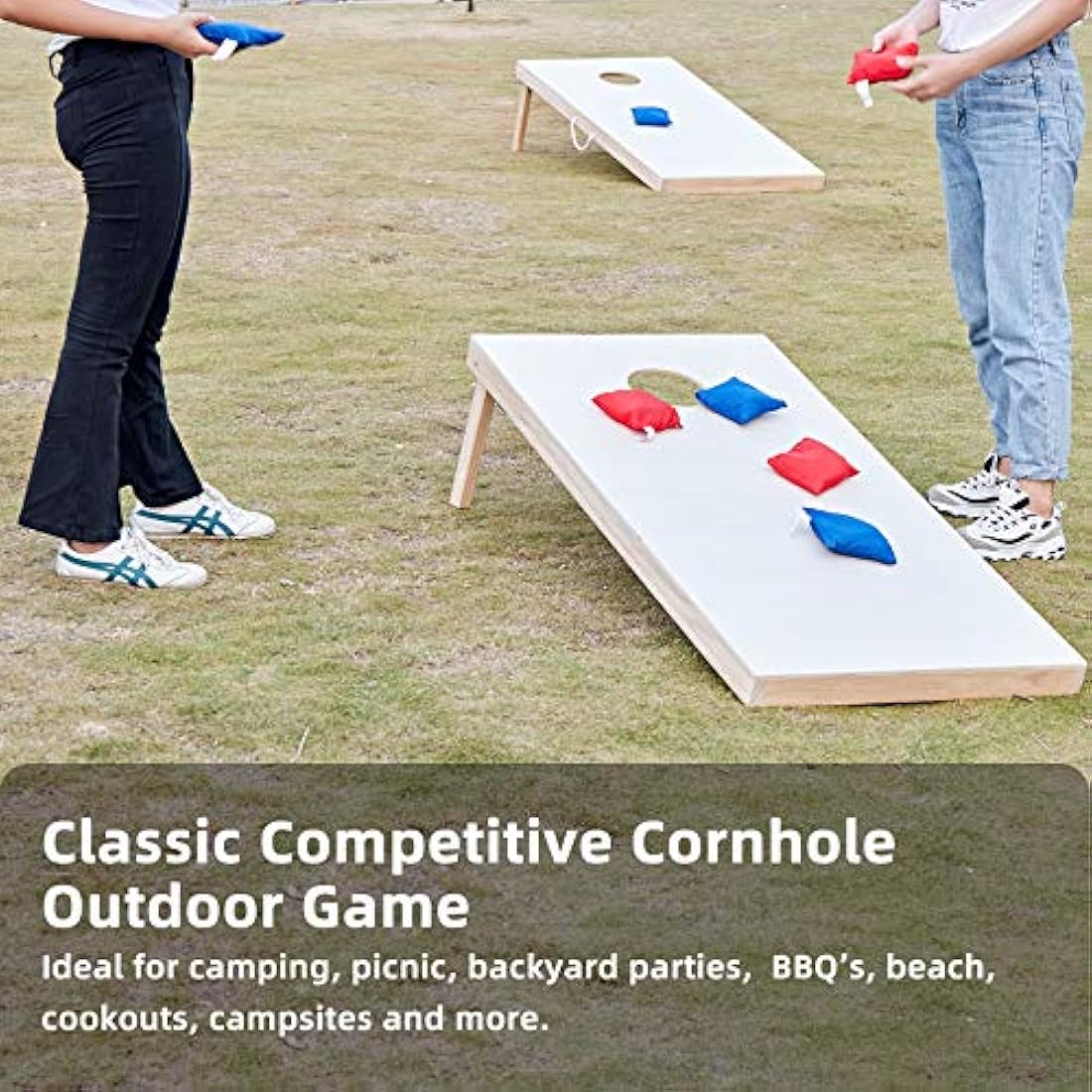 Pointyard Outdoor Cornhole Set - Regulation Cornhole Games with 8 All-Weather Bean Bags and Carrying Case - Portable Backyard Board Game for Teens Adults Family